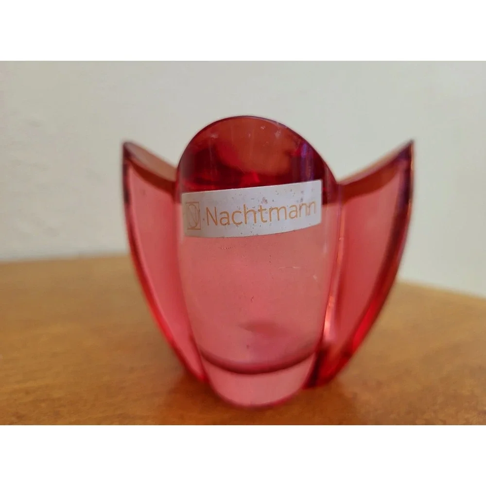 Vintage Nachtmann Lead Crystal Cranberry‎ Red Glass Candle Holder Tulip Flower